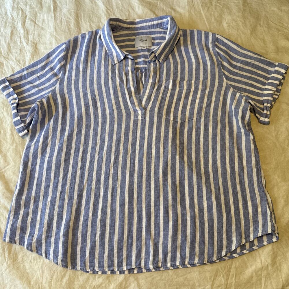 Rails Women's Savannah Juneau White Blue Striped Casual Nautical Blouse Sz XXL